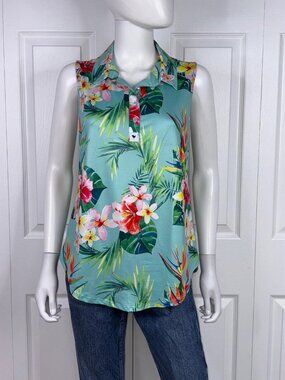 BAD BIRDIE women's floral sleeveless polo shirt medium